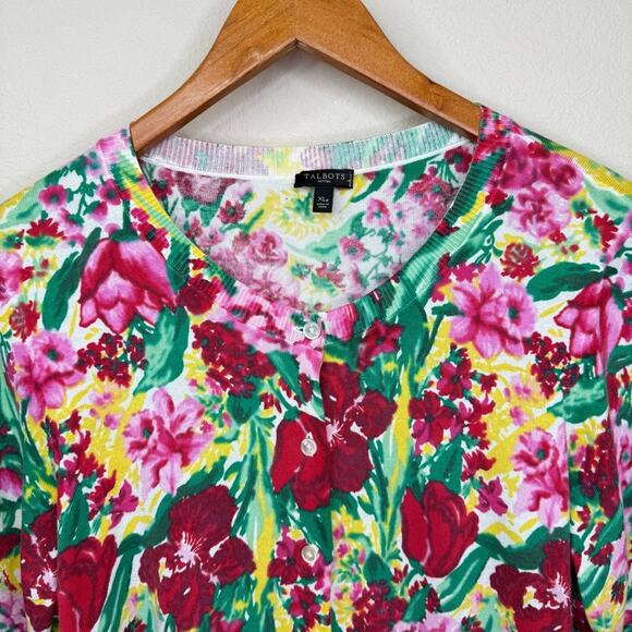 TALBOTS Charming Cardigan Button Front Spring Floral Multicolor Size XLP - Picture 3 of 13